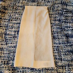 NWT 100% Cotton Zara Hessian Textured Ecru Midi Skirt with Frayed Hem - Cream
